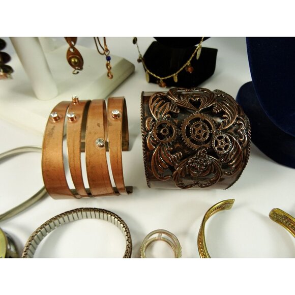 Mixed Metal Jewelry Lot 45pc Bundle Brass Copper Boho Chic Statement - Picture 5 of 16